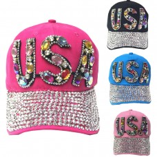 Mujer Fully Studded Rhinestone USA Adjustable Cotton Baseball Cap Hat  eb-53883236